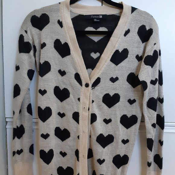 Forever 21 Heart Print Cardigan Size S - Picture 1 of 3